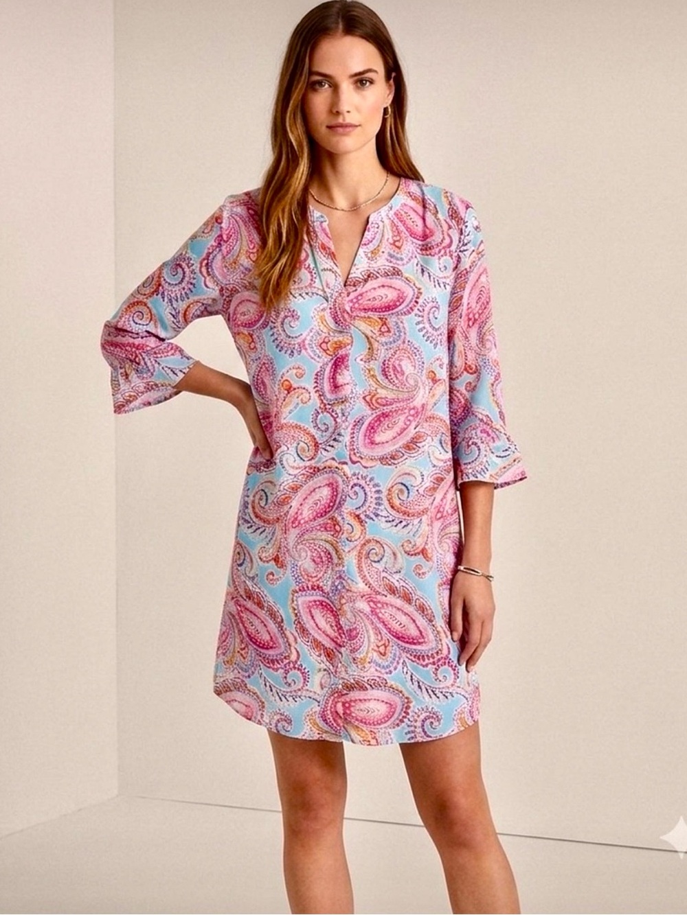 Lauren Ralph Lauren Paisley Nightgown Sleep Shirt V Neck Coverup Blue Pink Med